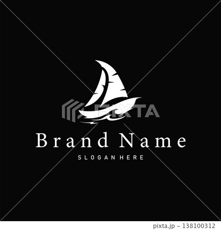 futuristic modern sailboat logo with sharp geometric shapes symbolizes innovation, speed and progress in the global maritime world. 138100312