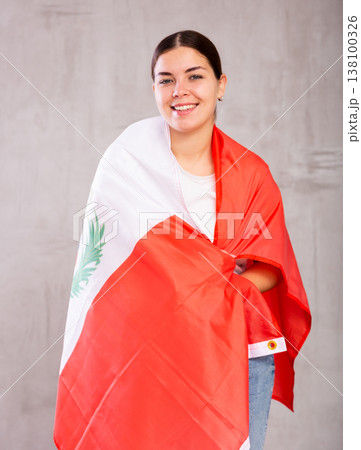 Positive girl with Peru flag rooting for your favorite team 138100326