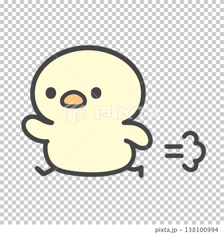急いで走るかわいいひよこの手書きイラスト 138100994