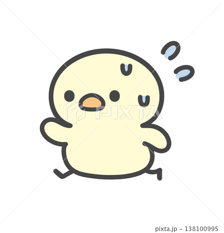 遅刻しそうで焦って走るかわいいひよこの手書きイラスト　 138100995
