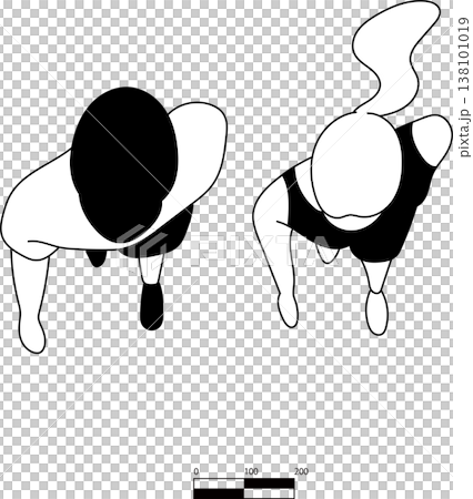 ウォーキングするカップルのシンプルな平面イラスト 138101019