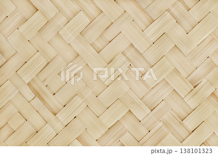 Old bamboo weaving pattern, woven rattan mat texture for background and design art work. 138101323