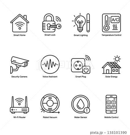 12 Smart Home and IoT Technology Line Icons Set 138101390