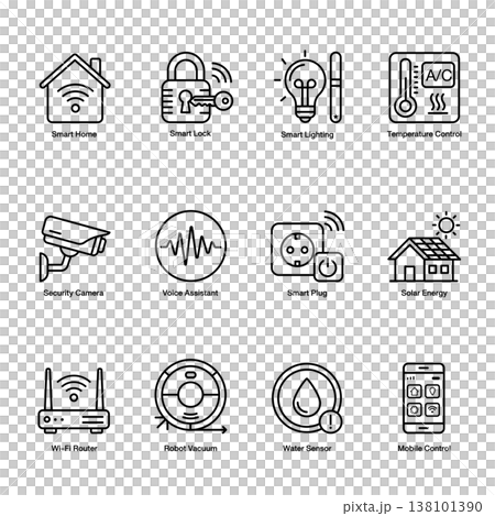 12 Smart Home and IoT Technology Line Icons Set 138101390