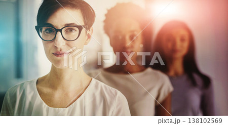 Women, portrait and office with diversity, teamwork and collaboration with colorful lights and smile. Happy, team and female group at a creative work agency with job confidence and management staff Women, portrait and office with diversity, teamwork and collaboration with colorful lights and smile. Happy, team and female group at a creative work agency with job confidence and management staff 138102569