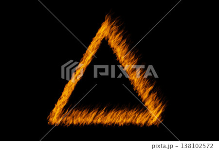 Triangle flame, heat and light on black background with texture, pattern and burning energy sign. Fire, fuel and flare isolated on dark wallpaper design, explosion at bonfire or thermal power symbol. Triangle flame, heat and light on black background with texture, pattern and burning energy sign. Fire, fuel and flare isolated on dark wallpaper design, explosion at bonfire or thermal power symbol. 138102572
