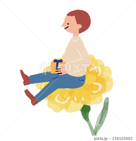 父の日のお父さんとお花のイラスト 138102602