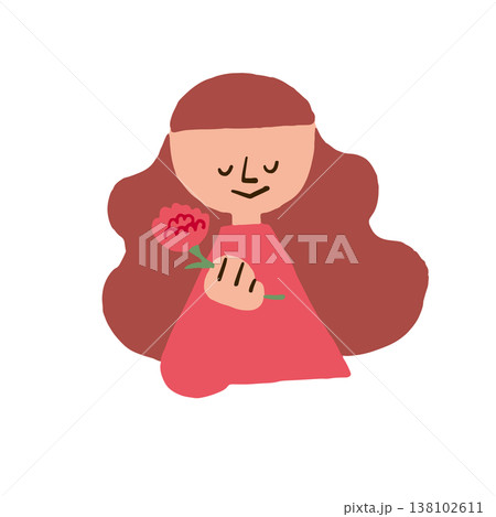 カーネーションを持ったお母さんのイラスト カーネーションを持ったお母さんのイラスト 138102611
