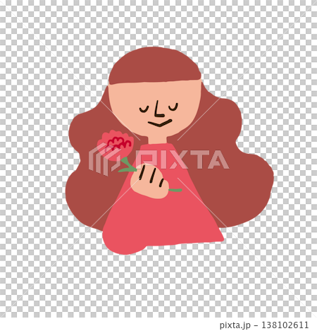 An illustration of a mother holding a carnation. 138102611