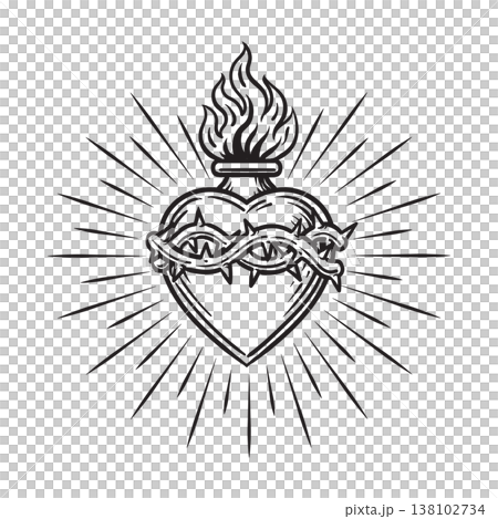 flaming sacred heart with a burst flaming sacred heart with a burst 138102734