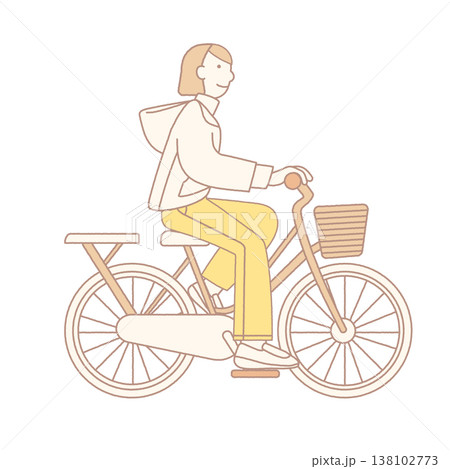 A gentle vector illustration showing the side profile of a woman riding a bicycle. 138102773