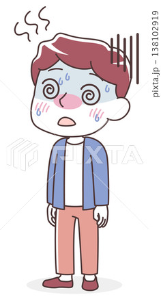 発熱・高熱でつらそうな男性のイラスト（体調不良・インフルエンザ） 138102919