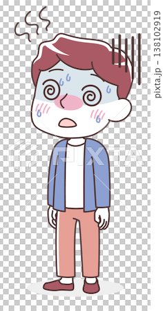 発熱・高熱でつらそうな男性のイラスト（体調不良・インフルエンザ） 138102919