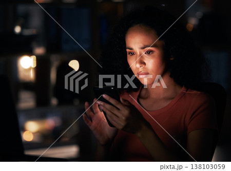 Phone problem, night and woman typing, search internet or reading bad feedback, password phishing notification or spam. Light, cellphone crisis and person check email news, website crash or 404 error Phone problem, night and woman typing, search internet or reading bad feedback, password phishing notification or spam. Light, cellphone crisis and person check email news, website crash or 404 error 138103059