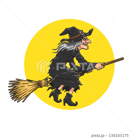 Cartoon Witch Flying on a Broom Cartoon Witch Flying on a Broom 138103175