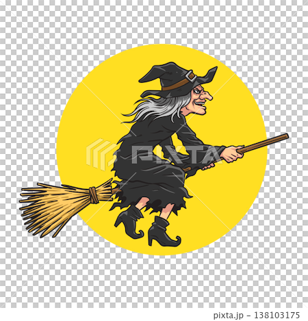 Cartoon Witch Flying on a Broom Cartoon Witch Flying on a Broom 138103175