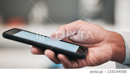 Man, hand and phone, scroll online for email or social media post with user experience on blurred background. Typing, internet search and connectivity on smartphone, contact and networking with tech. Man, hand and phone, scroll online for email or social media post with user experience on blurred background. Typing, internet search and connectivity on smartphone, contact and networking with tech. 138104080