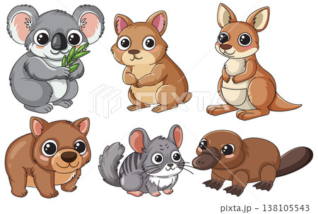 Collection of Cute Australian Animals in Cartoon Vector Style 138105543
