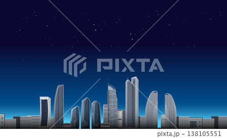 Modern City Skyline Vector Illustration Under a Dark Starry Night Sky 138105551