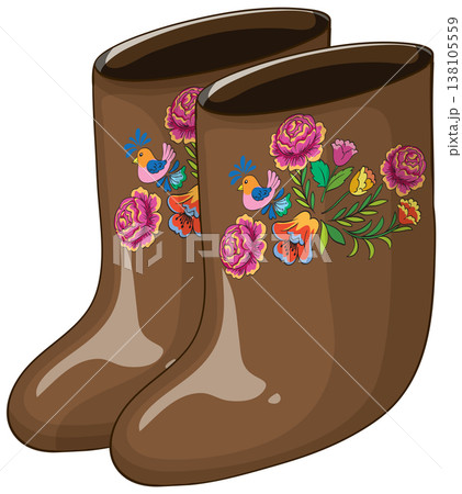 Traditional Russian Felt Boots with Floral Folk Art 138105559