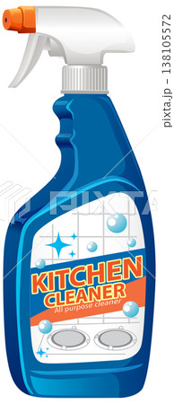Blue Spray Bottle of Kitchen Surface Cleaner Illustration 138105572