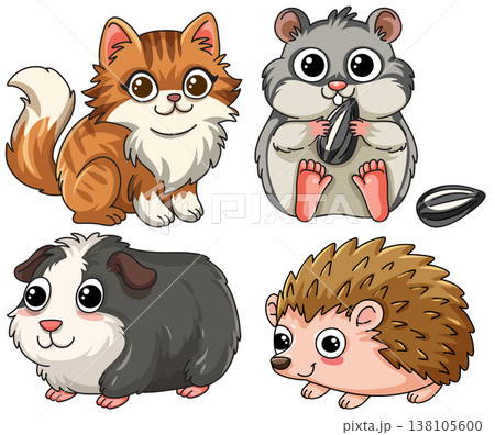 Set of Four Cute Cartoon Domestic and Wild Small Animals Set of Four Cute Cartoon Domestic and Wild Small Animals 138105600