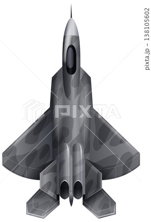 Top View Vector Illustration of a Camouflaged Stealth Fighter Jet 138105602