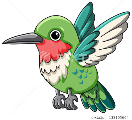Cute Cartoon Hummingbird Vector Illustration Isolated on White Background 138105604