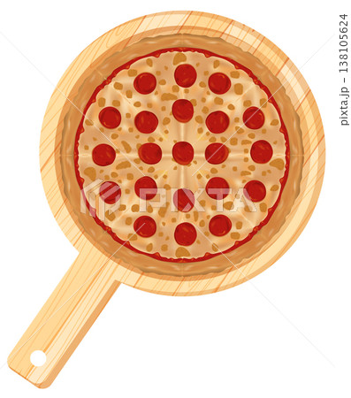 Pepperoni Pizza on Wooden Serving Board Top View Pepperoni Pizza on Wooden Serving Board Top View 138105624