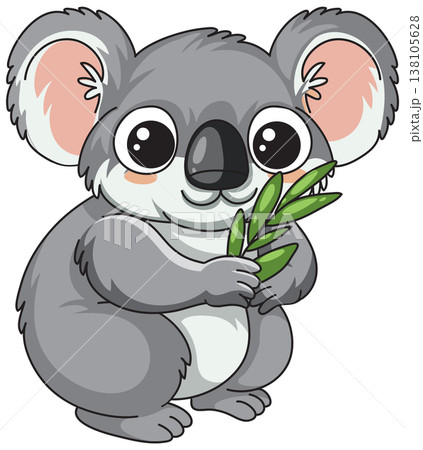 Cute Cartoon Koala Holding a Green Eucalyptus Branch Vector Illustration Cute Cartoon Koala Holding a Green Eucalyptus Branch Vector Illustration 138105628