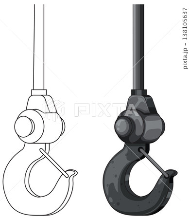 Industrial Crane Hook Vector Illustration with Color and Outline Industrial Crane Hook Vector Illustration with Color and Outline 138105637