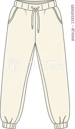 Minimalist Cream Women's Cuffed Joggers Illustration, Cozy Lounge Pants with Drawstring and Pockets, Flat Fashion Art Isolated 138105895