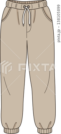 Minimalist Beige Jogger Pants Illustration, Flat Design Sweatpants with Drawstring and Pockets for Lounge Fashion 138105899