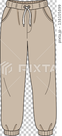 Minimalist Beige Jogger Pants Illustration, Flat Design Sweatpants with Drawstring and Pockets for Lounge Fashion Minimalist Beige Jogger Pants Illustration, Flat Design Sweatpants with Drawstring and Pockets for Lounge Fashion 138105899