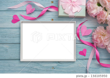 Blank Mother's Day frame with flowers and decorations 138105950