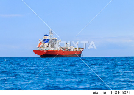 Large industrial ship sailing in the Indian ocean near Zanzibar, Tanzania 138106021