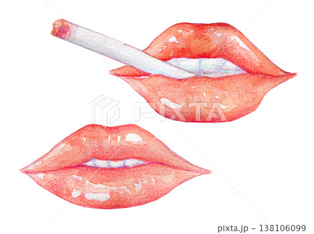 水彩イラスト 手描きイラスト タバコを吸う女性のイメージ 水彩イラスト 手描きイラスト タバコを吸う女性のイメージ 138106099