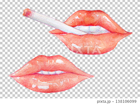 水彩イラスト 手描きイラスト タバコを吸う女性のイメージ 水彩イラスト 手描きイラスト タバコを吸う女性のイメージ 138106099