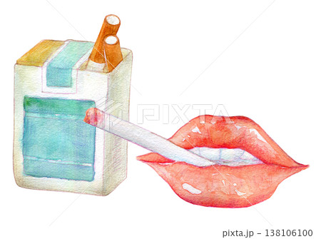 水彩イラスト　手描きイラスト　タバコを吸う女性のイメージ 138106100
