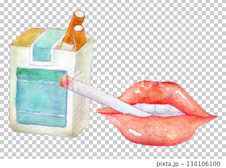 水彩イラスト　手描きイラスト　タバコを吸う女性のイメージ 138106100