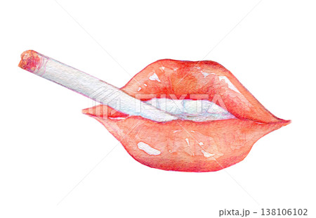 水彩イラスト 手描きイラスト タバコを吸う女性のイメージ 水彩イラスト 手描きイラスト タバコを吸う女性のイメージ 138106102