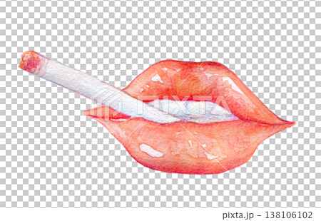 水彩イラスト 手描きイラスト タバコを吸う女性のイメージ 水彩イラスト 手描きイラスト タバコを吸う女性のイメージ 138106102