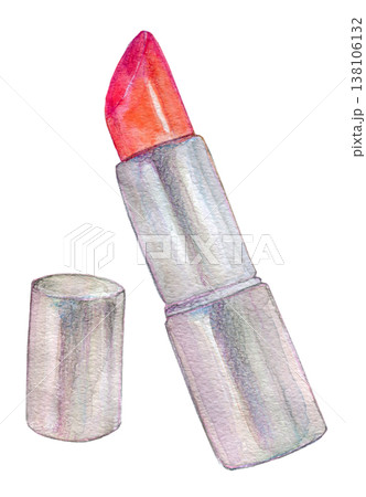 水彩イラスト　手描きイラスト　赤い口紅 138106132