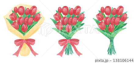 いろいろなチューリップの花束イラスト いろいろなチューリップの花束イラスト 138106144