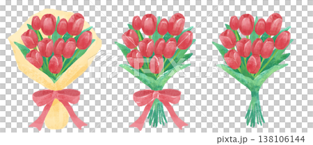 いろいろなチューリップの花束イラスト いろいろなチューリップの花束イラスト 138106144