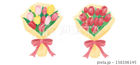 リボンのついたチューリップの花束のイラスト素材 138106145