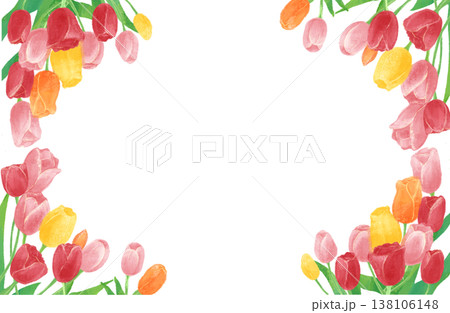 チューリップの水彩イラストのフレーム 138106148