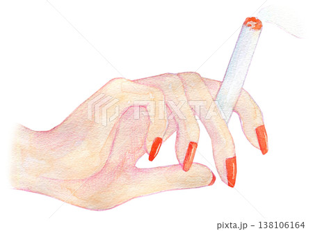 水彩イラスト　手描きイラスト　タバコを持つ女性 138106164