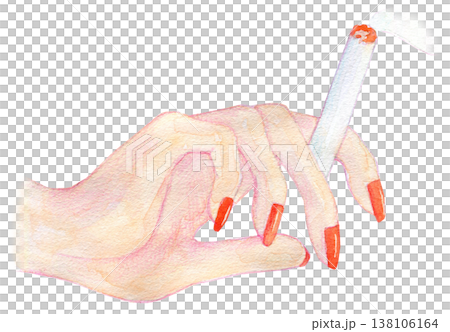 水彩イラスト　手描きイラスト　タバコを持つ女性 138106164