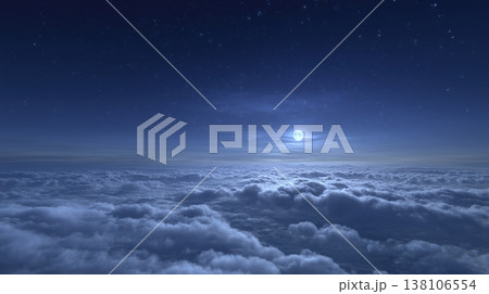 雲海の上空に広がる月と満天の星空 雲海の上空に広がる月と満天の星空 138106554